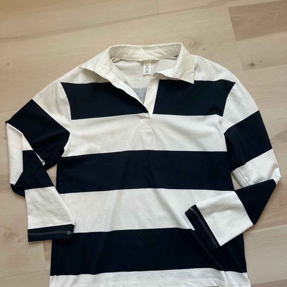 Navy blue and White Striped Long Sleeve Shirt